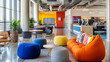© GoldPumaze - A creative office environment with colorful accents, modern furniture, and collaborative zones.