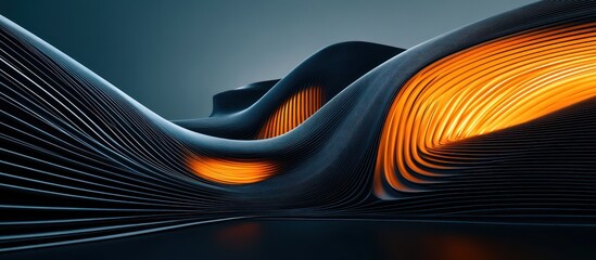 Abstract Wavy Structure with Glowing Orange Lines