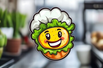 Poster - Cute cartoon hamburger character with chef hat