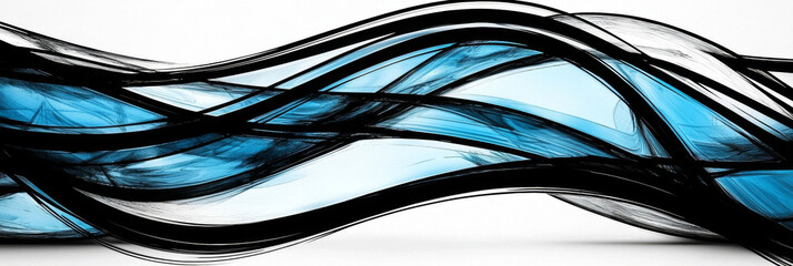 Sticker - Abstract blue and black wavy lines on a white background