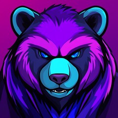 Sticker - Purple and Blue Neon Bear Mascot for Gaming, E Sports, or Team Logo