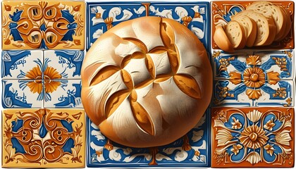 Artistic flat illustration of decorative bread tiles