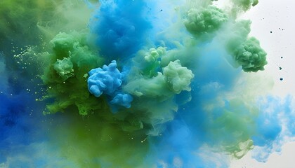 Vibrant swirl of green and blue paint blending harmoniously on canvas