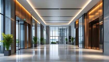 Wall Mural - sleek modern entrance hall featuring contemporary design elements and inviting atmosphere in an office building