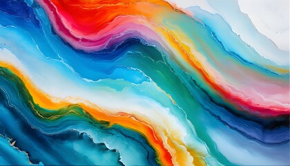 Canvas Print - Vibrant Abstract Waves with Colorful Marble Swirls and Bold Acrylic Textures