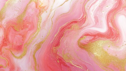 Wall Mural - Gold and pink swirls adorn this intricately patterned marble