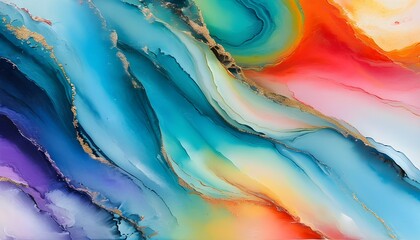 Canvas Print - Vibrant Abstract Waves with Colorful Marble Swirls and Bold Acrylic Textures