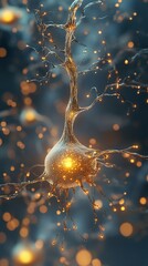 Wall Mural - Glowing Neuron: A Microscopic Exploration of the Brain