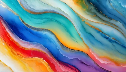 Canvas Print - Vibrant Abstract Waves with Colorful Marble Swirls and Bold Acrylic Textures