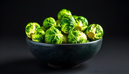 Wall Mural - Vibrant Green Brussels Sprouts Contrast Against Bold Black Background