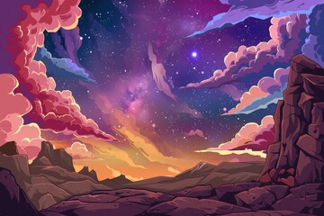 Wall Mural - a colorful sky with a purple and blue background and a few stars. generative ai image