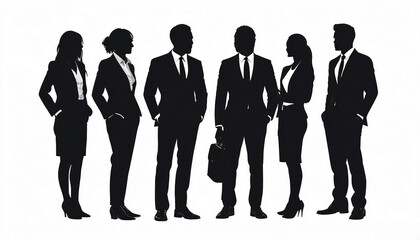 vector people in black suits in various standing poses on a white background