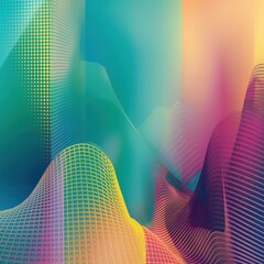 Poster - Vibrant, colorful mesh gradient background with abstract shapes. Geometric patterns, modern design, and dynamic texture. Bright, bold, and beautiful illustration for banner, cover, or wallpaper.