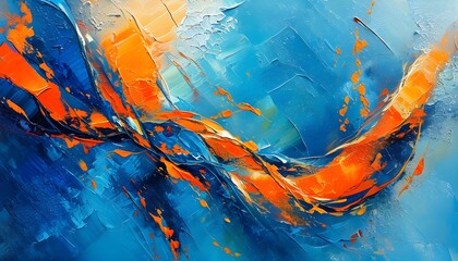 Wall Mural - Dynamic Energy in Vivid Abstract Blues and Oranges with Textured Patterns