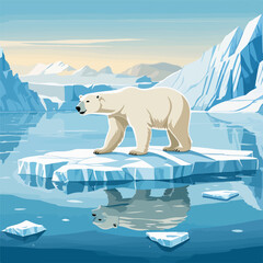 polar bear on an ice floe. a beautiful polar bear floats on an ice floe against the backdrop of a la