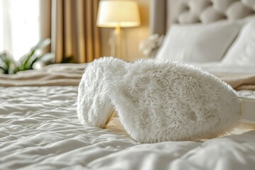 Sticker - White Furry Eye Mask on a Bed