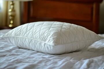 Poster - A Quilted White Pillow Lying on a White Bed