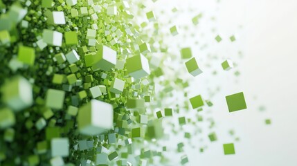 Wall Mural - Abstract 3D Green Cube Explosion with White Background