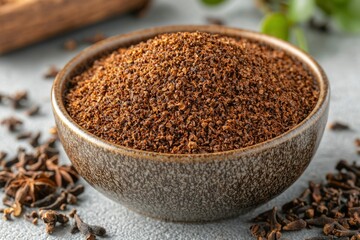 Wall Mural - Ground Cloves in a Bowl with Whole Cloves Scattered Around