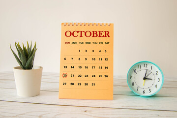 Wall Mural - Cube shape calendar for October 20 on wooden surface