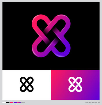 Pink-purple letter X. The monogram consists of intertwined elements. The monogram can be used for business, internet, app, label or packaging.