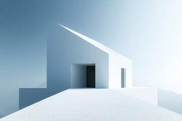 Wall Mural - Minimalist Modern White House with Open Courtyard