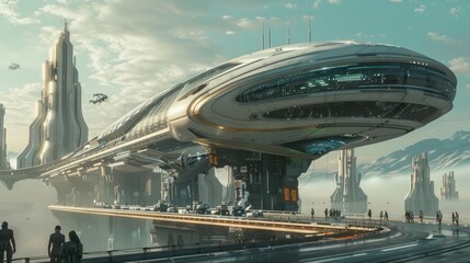 Futuristic AI-controlled transportation hub.