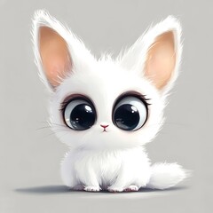 Sticker - Cute Cartoon White Kitten with Big Eyes, Pet Animal Illustration