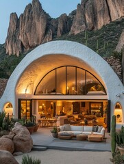 Sticker - Modern Architectural Home with Curved Walls and Mountain Views