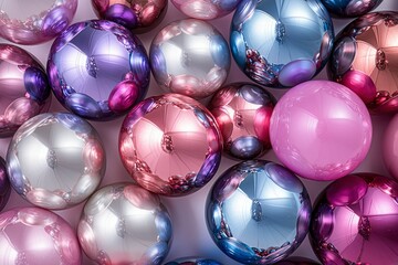 Poster - A Close-Up View of Various Sized Shiny Metallic Orbs