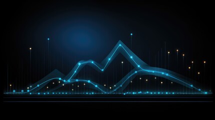 Abstract digital chart with glowing blue line graph and dots on a dark blue background.