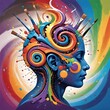 © EdgarDaniel - Perfil de un humano, lleno de colores, y formas artísticas, pinceles. Refleja la combinación del arte y las neurociencias.
