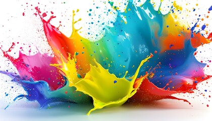 Wall Mural - Vibrant Abstract Paint Splashes Creating Dynamic Energy on White Background