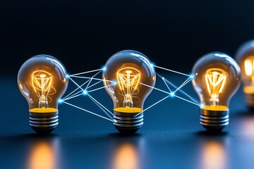 Poster - Abstract business incubator concept, with glowing lightbulbs connected by lines, symbolizing idea development and support