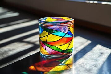 Colorful Glass Jar with Stained Glass Design