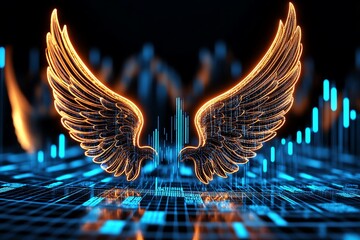 Aufkleber - Abstract glowing angel wings surrounding a financial graph, symbolizing business growth and investor support