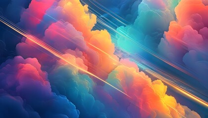 Poster - Vibrant Abstract Clouds Illuminated by Glowing Lines and Dynamic Light Streaks