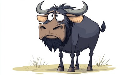 Wall Mural - A cartoon wildebeest with a worried expression.