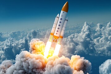 Poster - Abstract rocket launch, symbolizing the fast growth and scaling of startups in an accelerator program