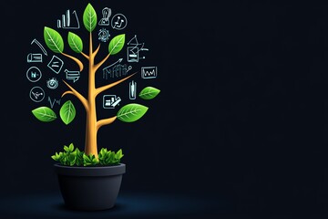Poster - Abstract tree of growth, with branches representing different aspects of business development like strategy, marketing, and innovation