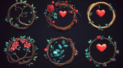 Sticker - A collection of wreaths with different designs, including flowers, hearts, and leaves.