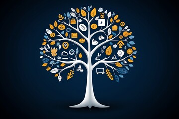 Aufkleber - Abstract tree of growth and culture, with branches representing different values like trust, creativity, and collaboration