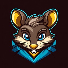 Sticker - Cool Cartoon Mouse Mascot Logo Design with Blue and Yellow Colors