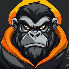 Wall Mural - Gorilla in orange hoodie, badass mascot design illustration