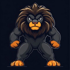 Sticker - Cute Cartoon Black Lion Mascot Standing With Fists Up