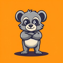 Poster - Cute cartoon bear with arms crossed, mascot design, kids illustration, friendly animal character