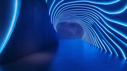 Wall Mural - A futuristic tunnel with glowing blue lights.