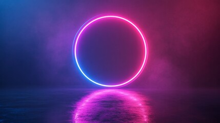 Wall Mural - A glowing neon circle in a smoky atmosphere.