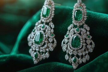 Wall Mural - Emerald and Diamond Earrings on Green Velvet