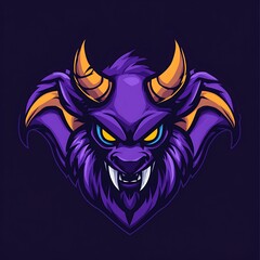 Poster - Purple Demon Beast with Yellow Horns and Wings Mascot Logo